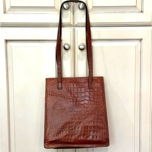 Vintage Cristian of Italy Embossed Croc Style Leather Bucket Bag